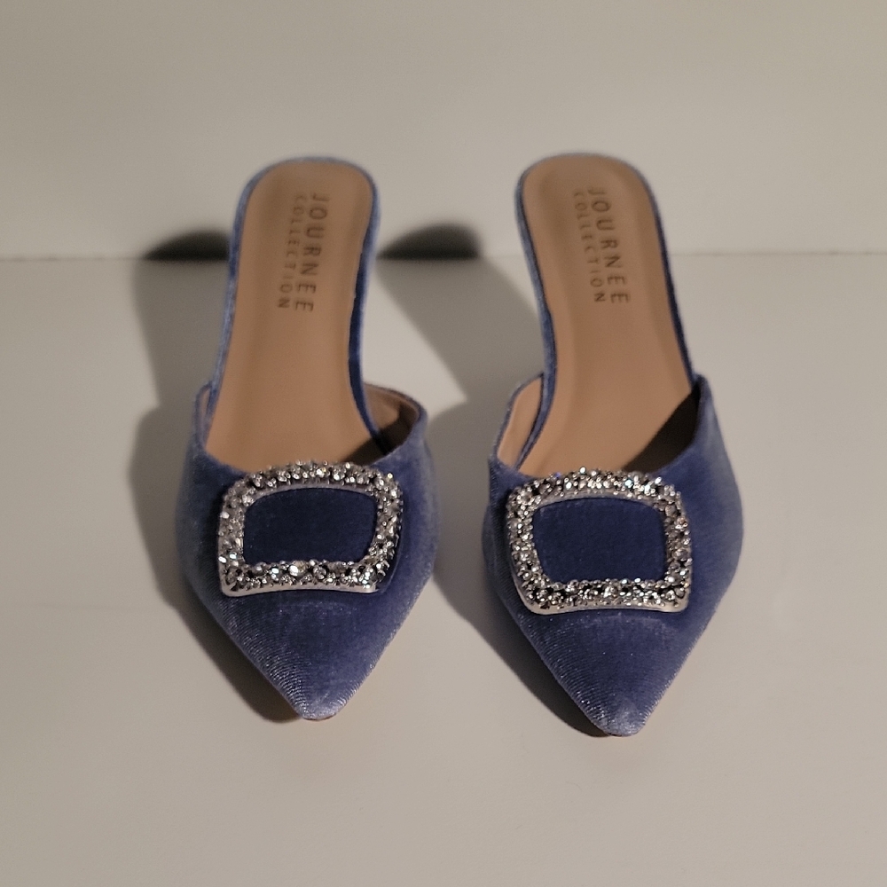 Journee Collection Blue Velvet Rhinestone Mules